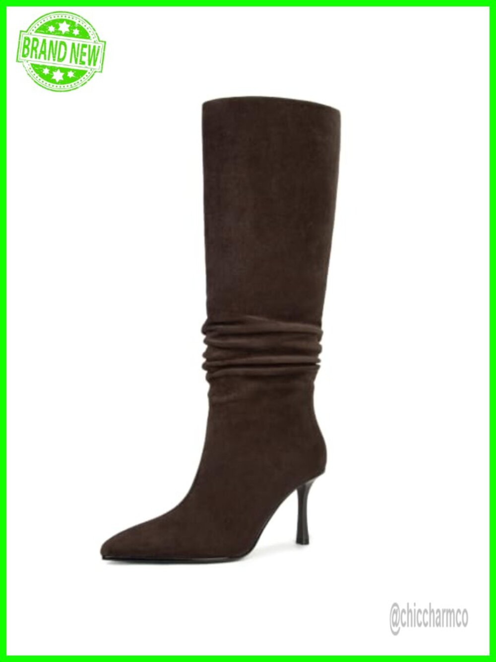 Faux Suede Slouch Knee High Boots Pointed Toe Stiletto Heel Side Zip